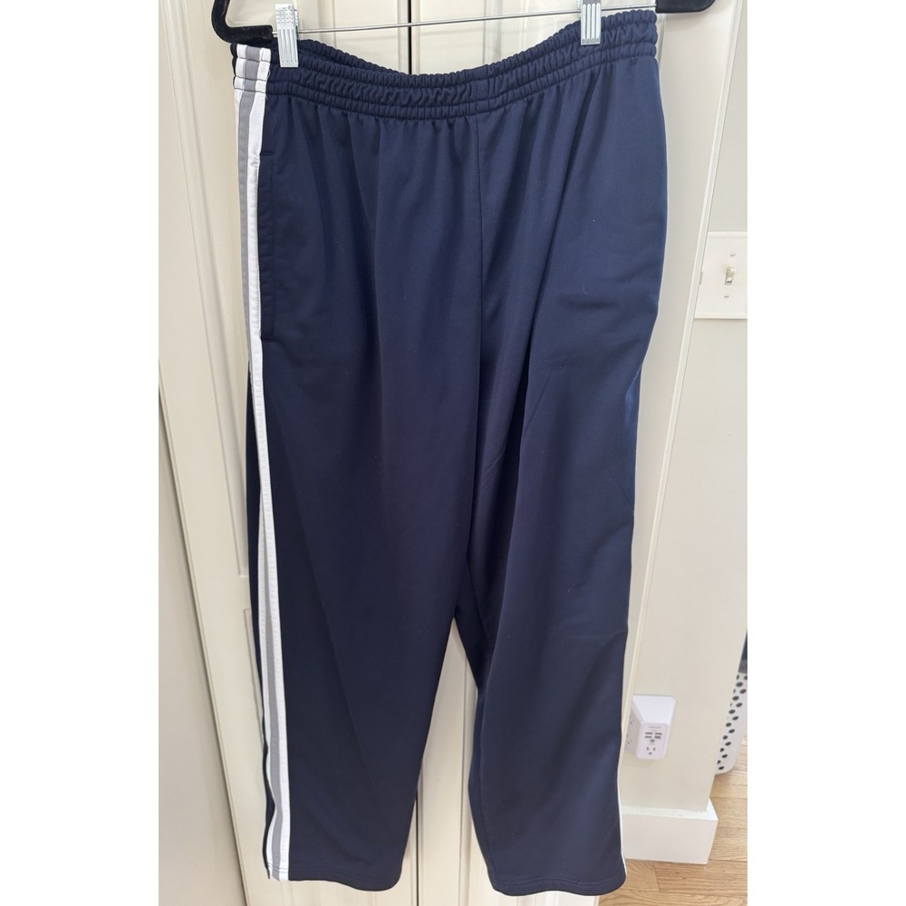 Y2K Men's Athletic Works Track Pants Navy Side Stripe Zip Pockets Size Large